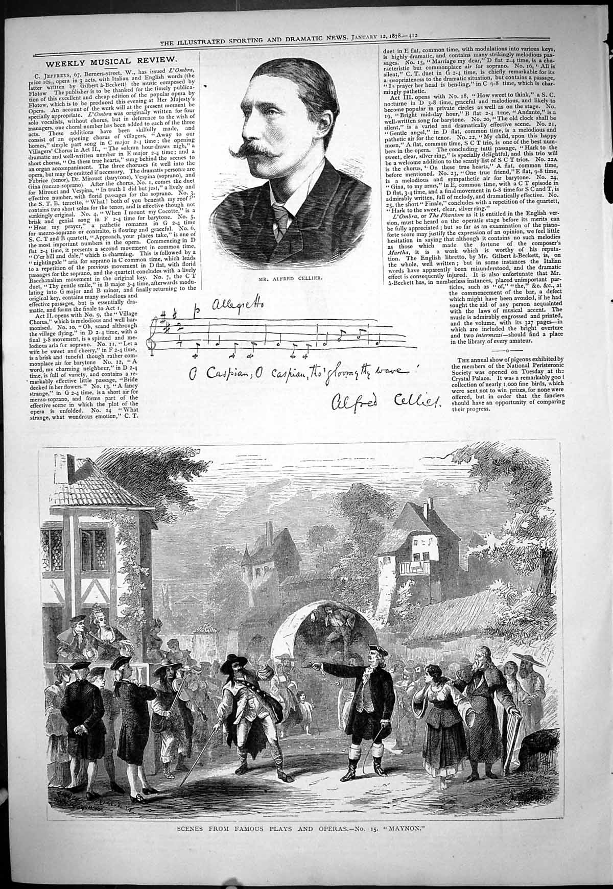 Old Scene Famous Play Opera Maynon Theatre 1878 Portrait Alfred Celli Victorian