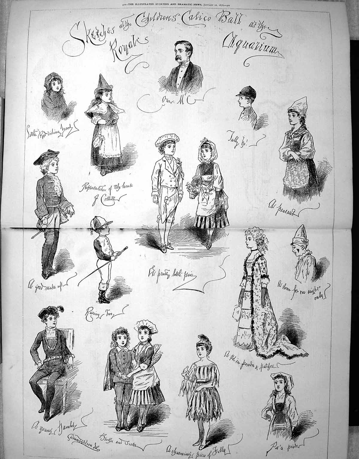 Old Print 1878 Children Calico Ball Royal Aquarium Fancy Dress Costumes 19th