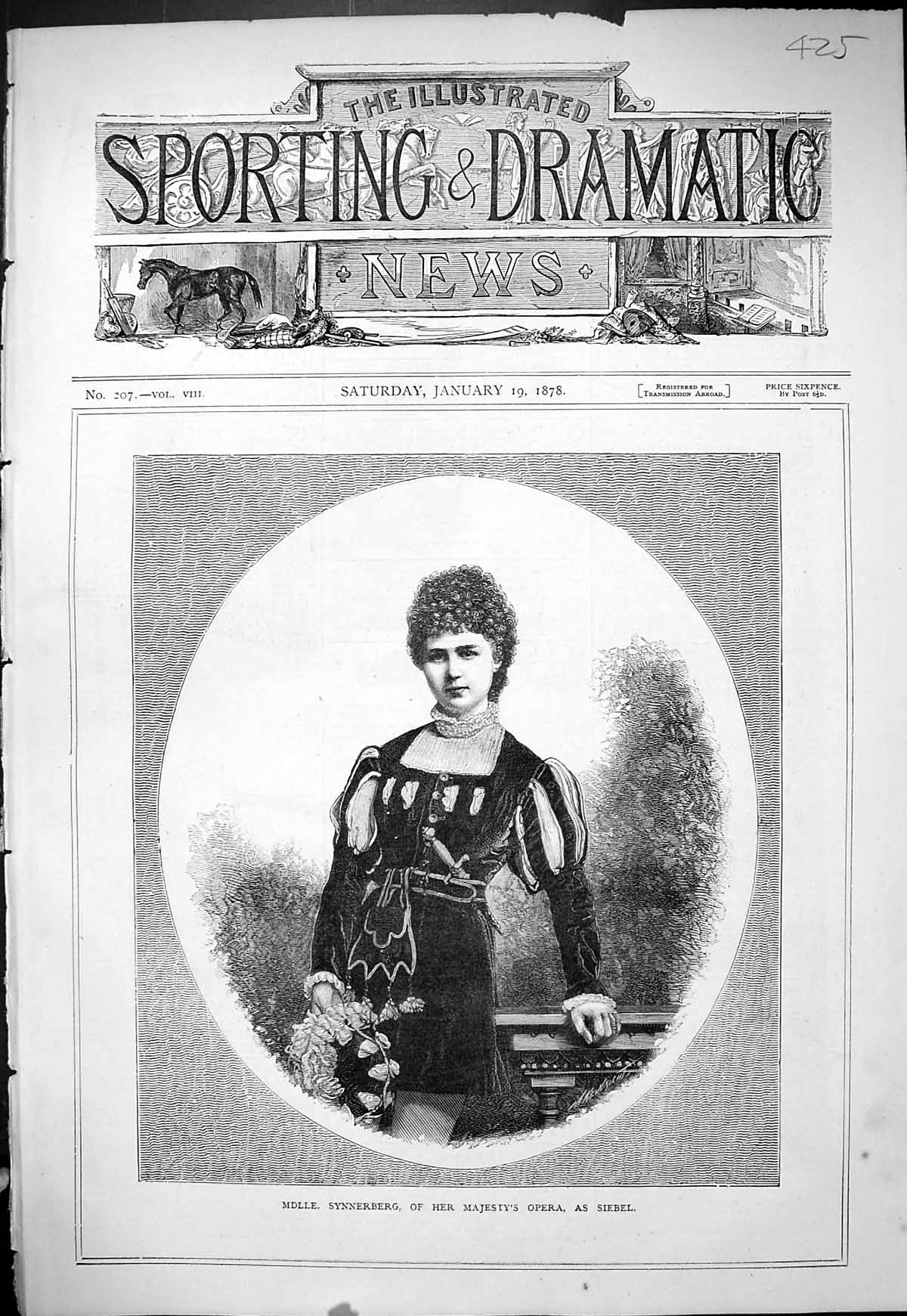 Old 1878 Portrait Mdlle' Synnerberg Her Majesty'S Opera Siebel Theatr Victorian