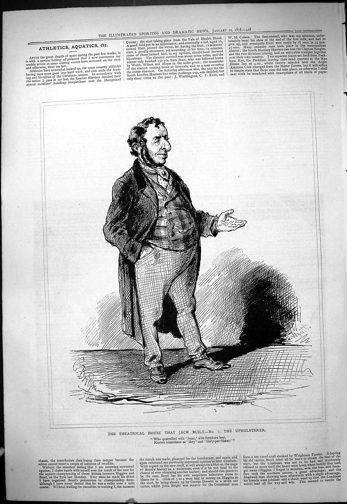 Antique Old Print 1878 Theatrical House Jack Built Upholsterer Man Theatre 19th