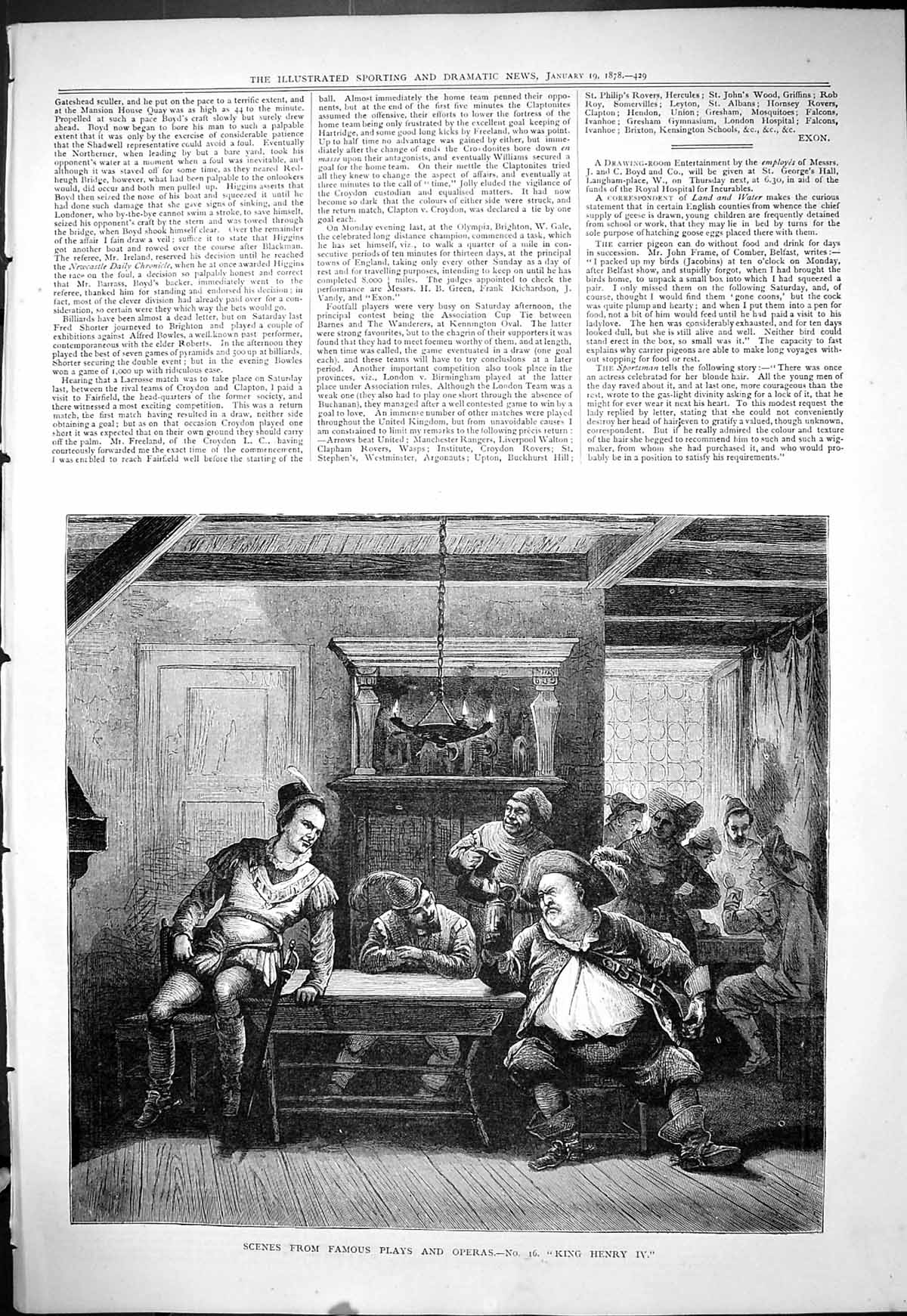 Original Old Antique Print 1878 Scene Famous Play Opera King Henry Iv Theatre