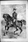 Antique Old Print 1878 Portrait Horse King Italy Victor Emmanuel War Uniform