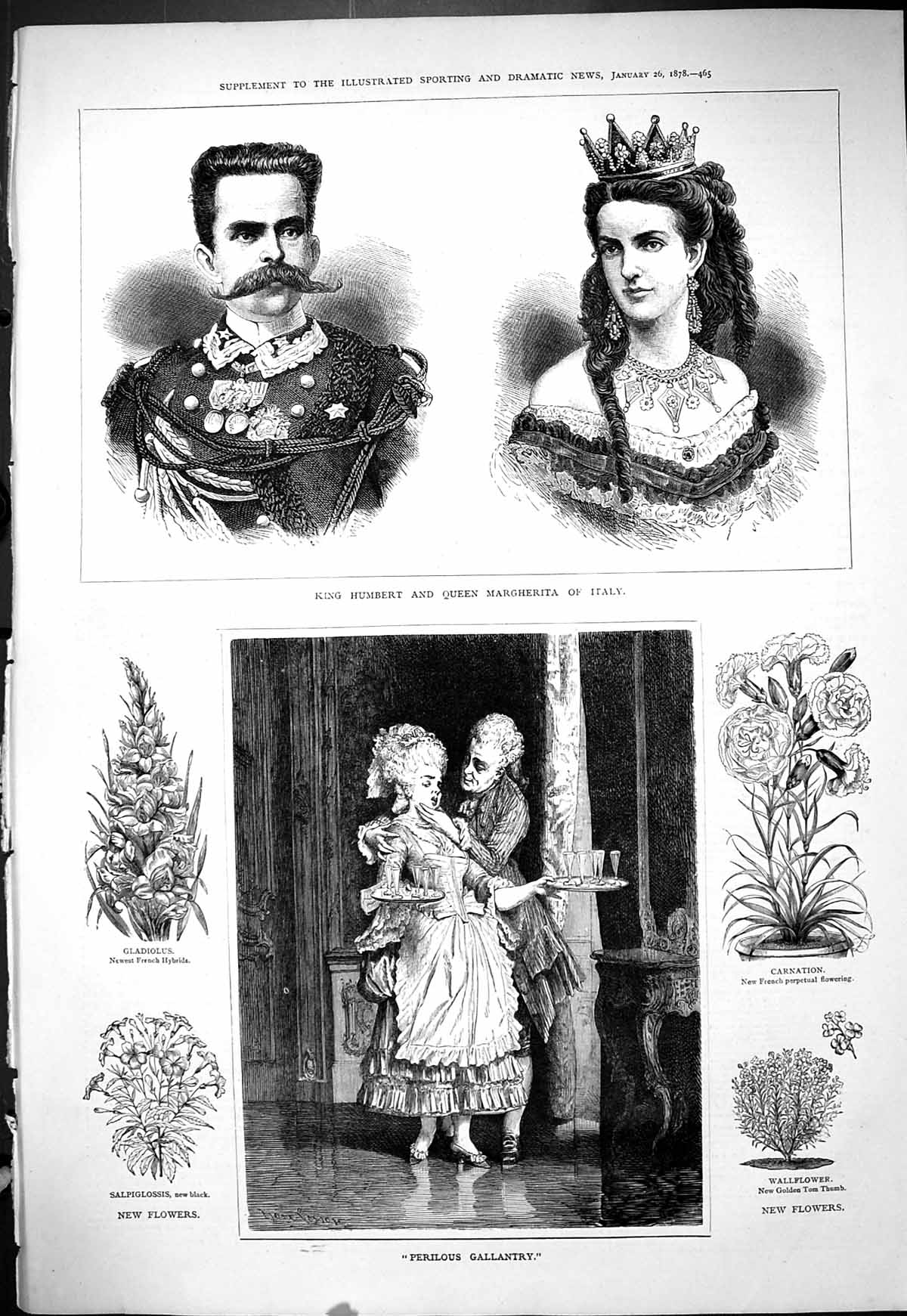 Old 1878 King Humbert Queen Margherita Italy Romance Flowers Carnatio Victorian