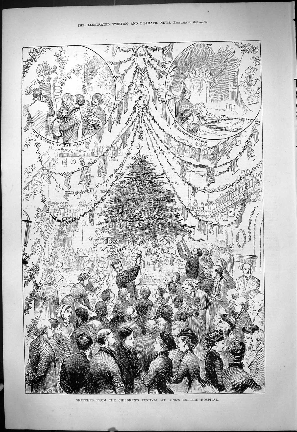 Antique Print 1878 Children Festival King'S College Hospital Entertainment 19th