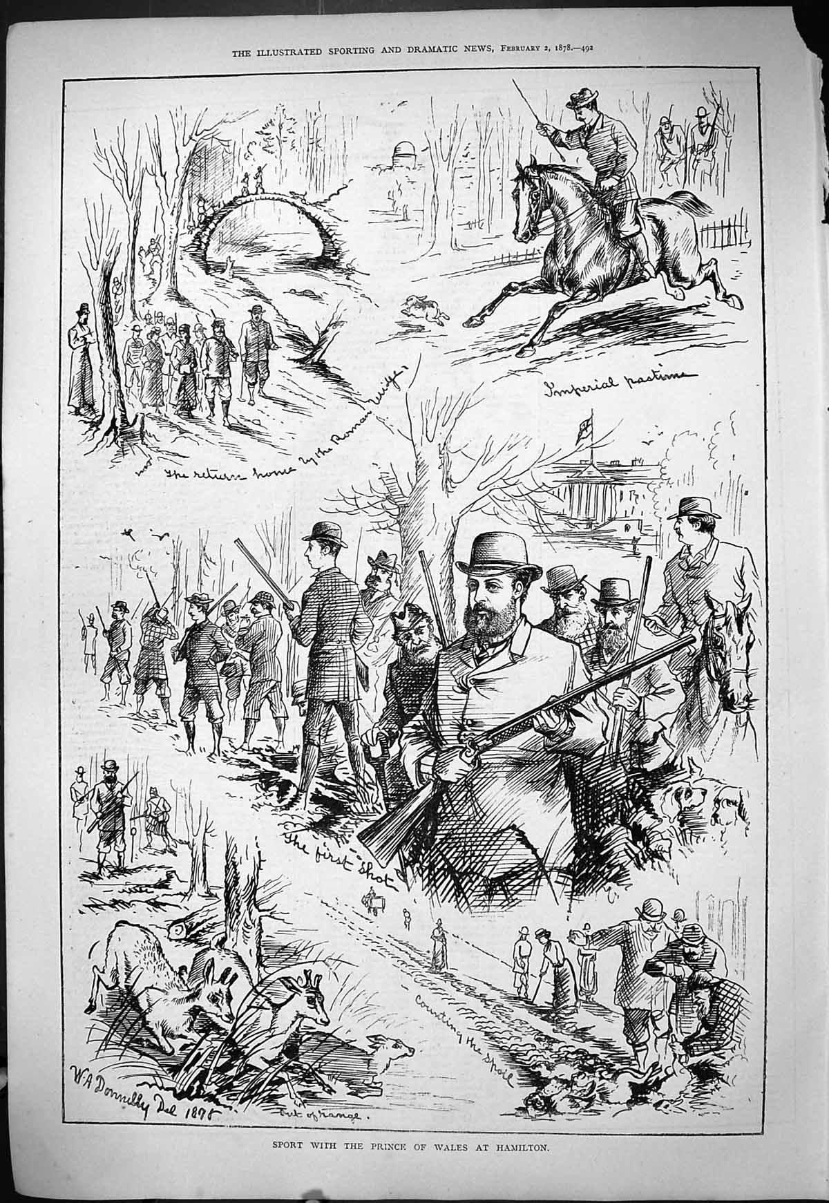 Original Old Antique Print 1878 Sport Prince Wales Hamilton Hunting Shooting