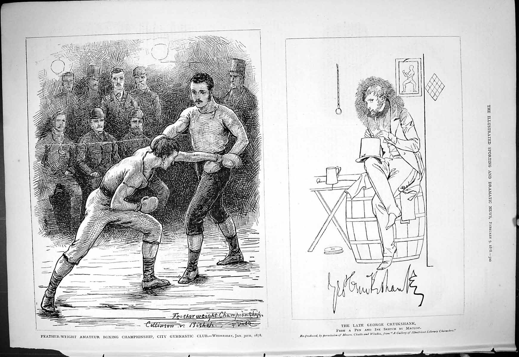 Old 1878 Portrait George Cruikshank Feather-Weight Boxing Collinson B Victorian
