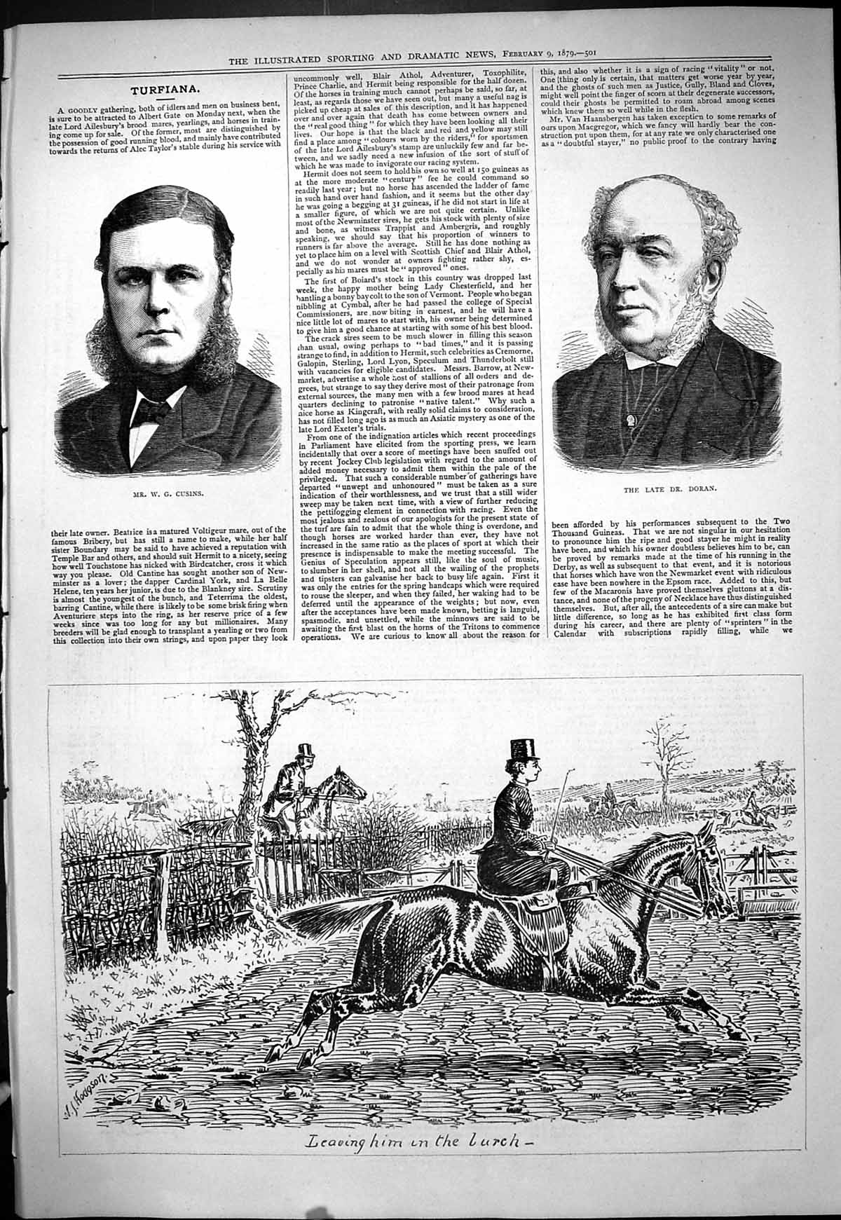 Old 1879 Portrait Mr Cusins Dr Doran Hunting Lady Leaving Man Horses Victorian