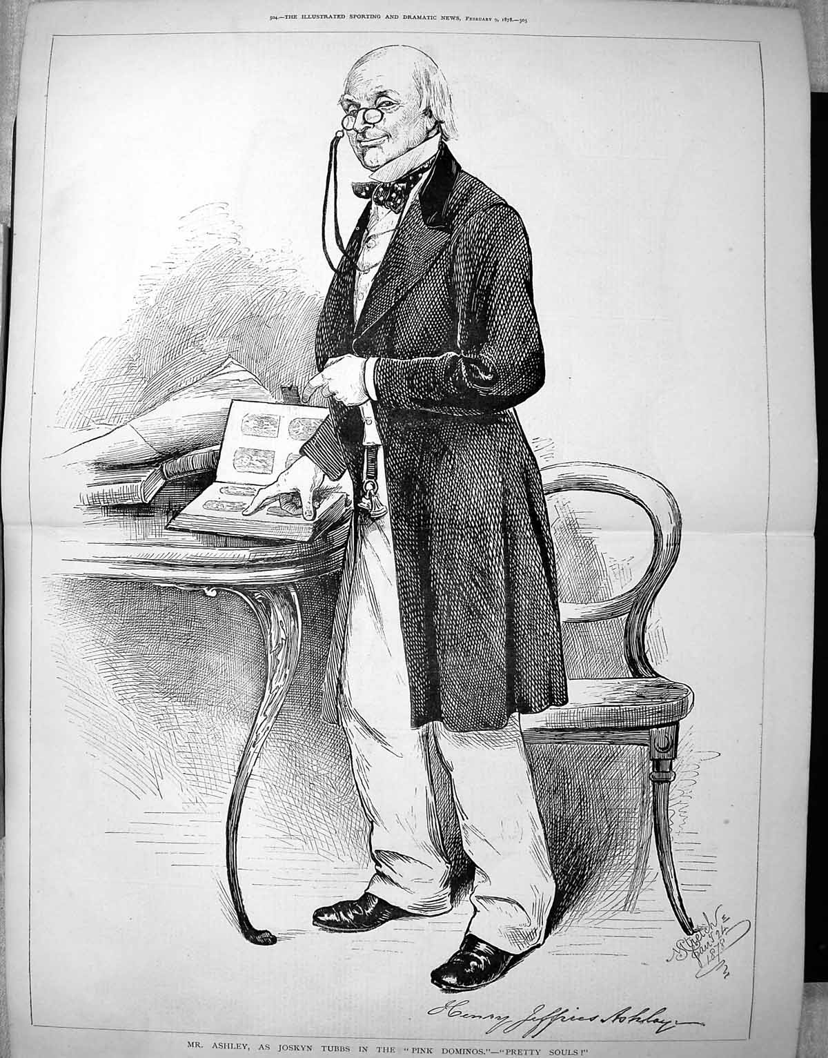 Old Print 1878 Portrait Mr Ashley Joskyn Tubbs Pink Dominos Pretty Souls 19th
