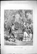 Original Old Antique Print 1878 Scene Cause Celebre Theatre Actors Victorian
