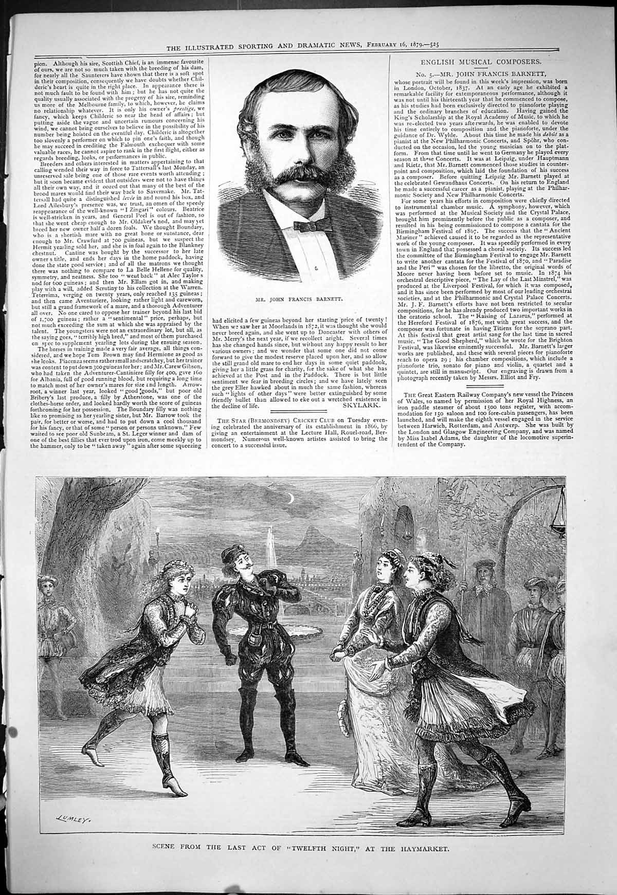 Old 1879 Portrait Mr John Francis Barnett Twelfth Night Haymarket The Victorian