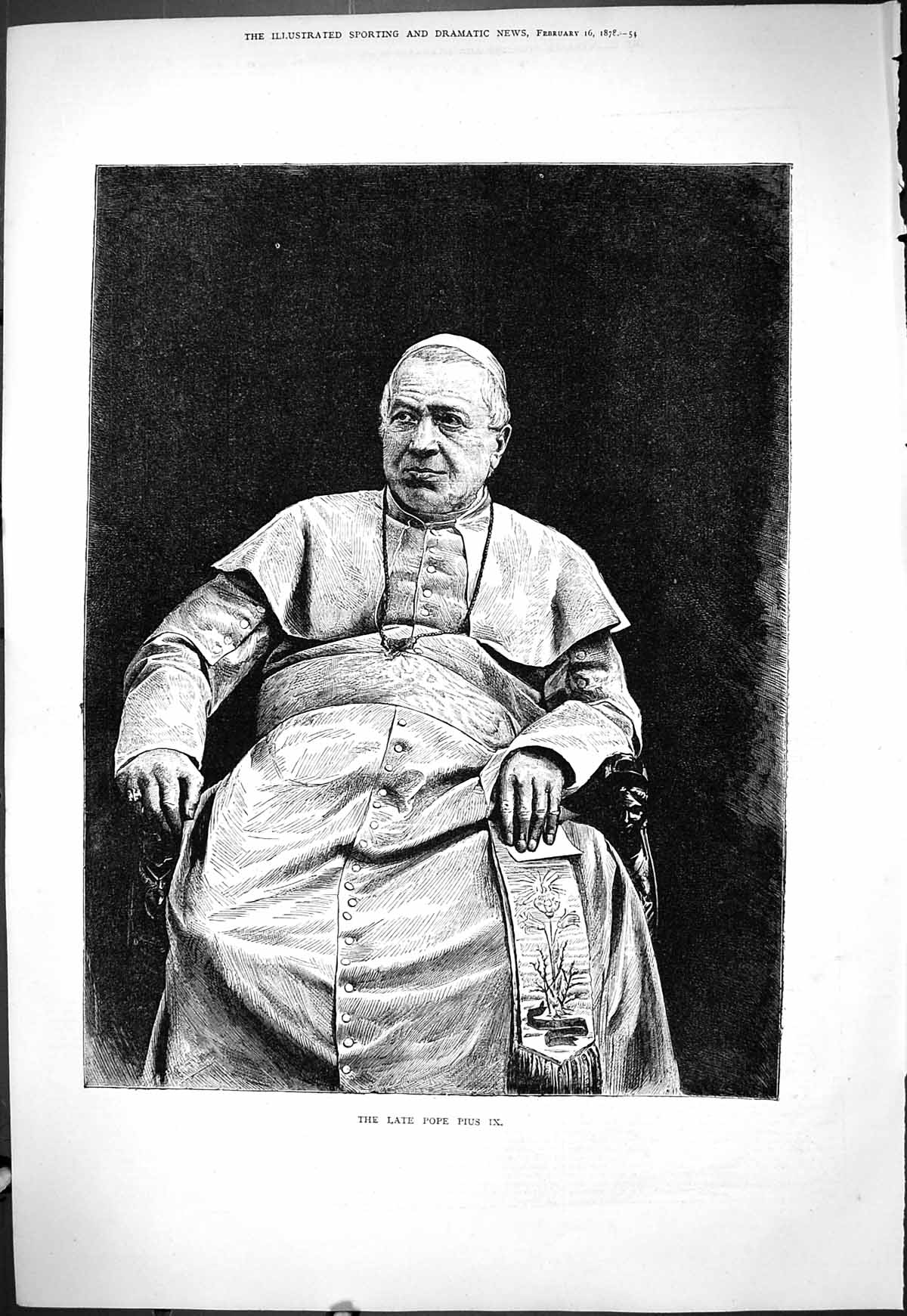 Original Old Antique Print 1878 Portrait Pope Pius Ix Roman Catholic Religion