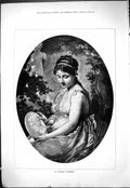 Original Old Antique Print 1878 Portrait Beautiful Woman Valentine Victorian