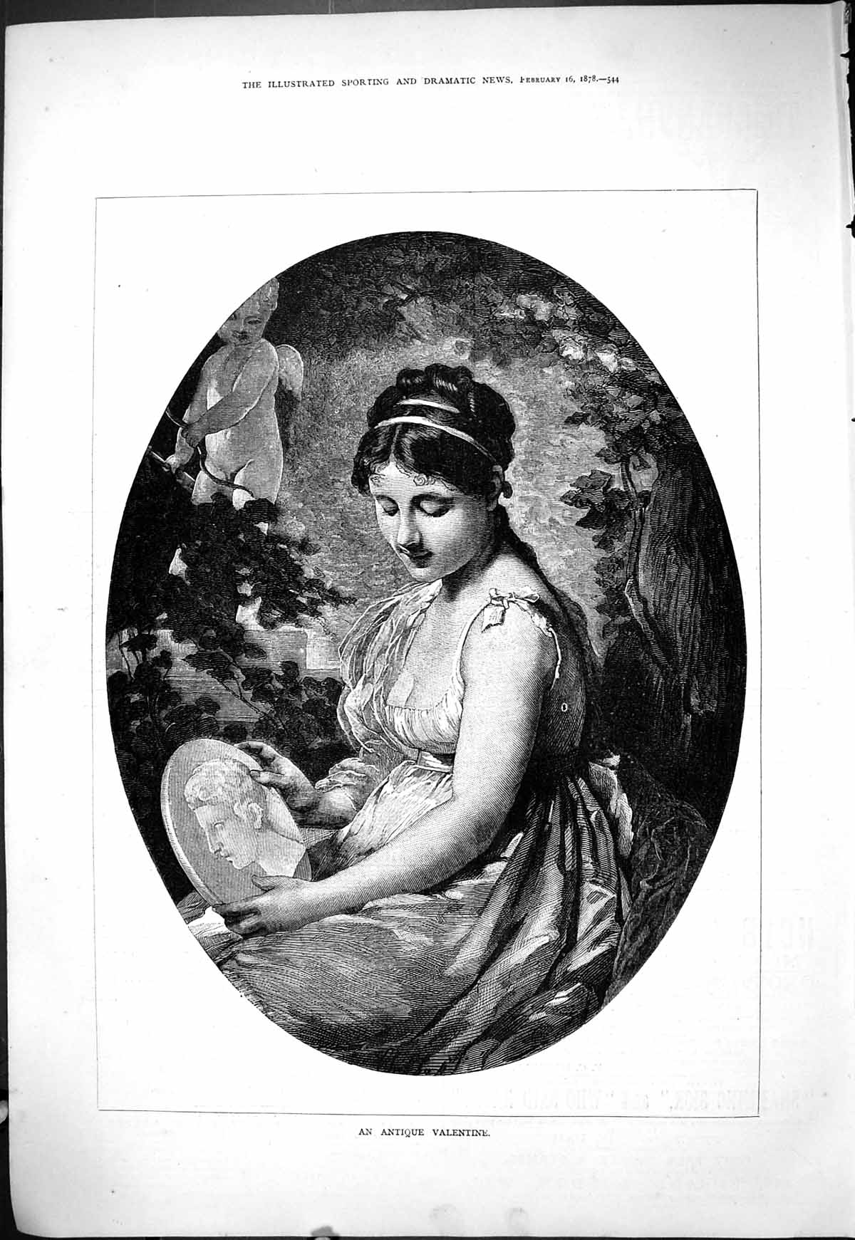 Original Old Antique Print 1878 Portrait Beautiful Woman Valentine Victorian