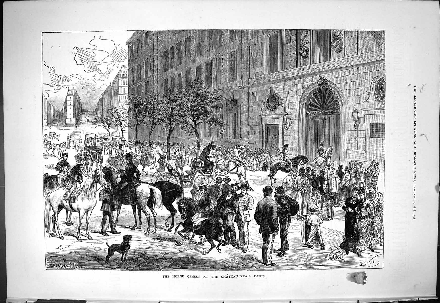 Original Old Antique Print 1878 Horse Census Chateau D'Eau Paris France 19th