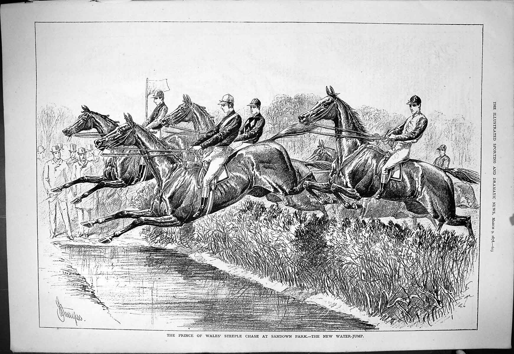 Old Print 1878 Prince Wales Horse Racing Steeple Chase Sandown Park Sport 19th