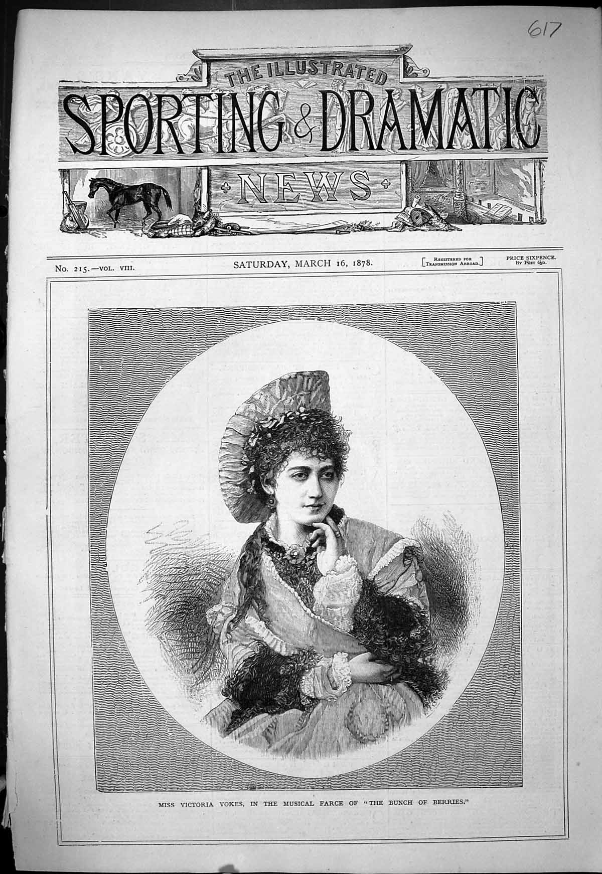 Antique Print 1878 Portrait Miss Victoria Vokes Musical Farce Bunch Berries