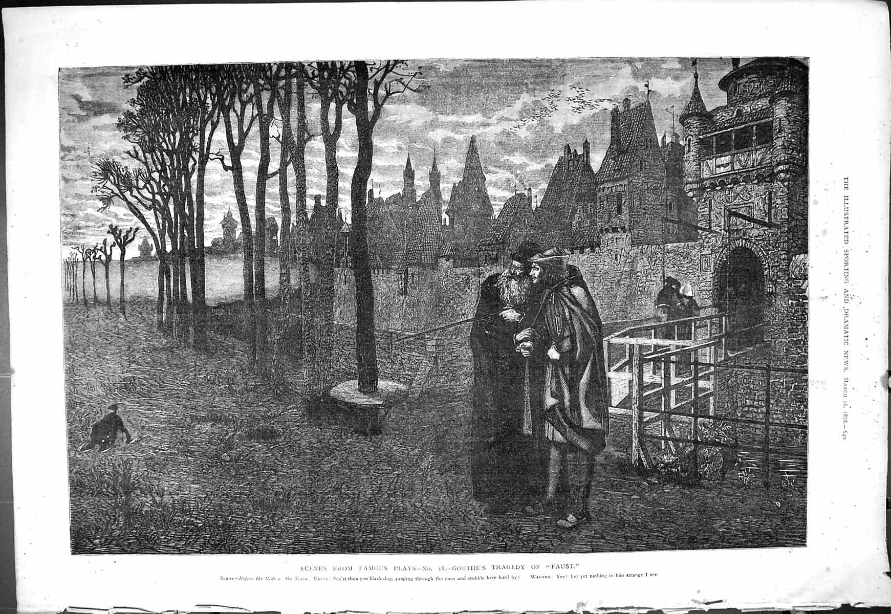 Old Antique Print 1878 Scene Famous Plays Goethe'S Tragedy Faust Theatre 19th