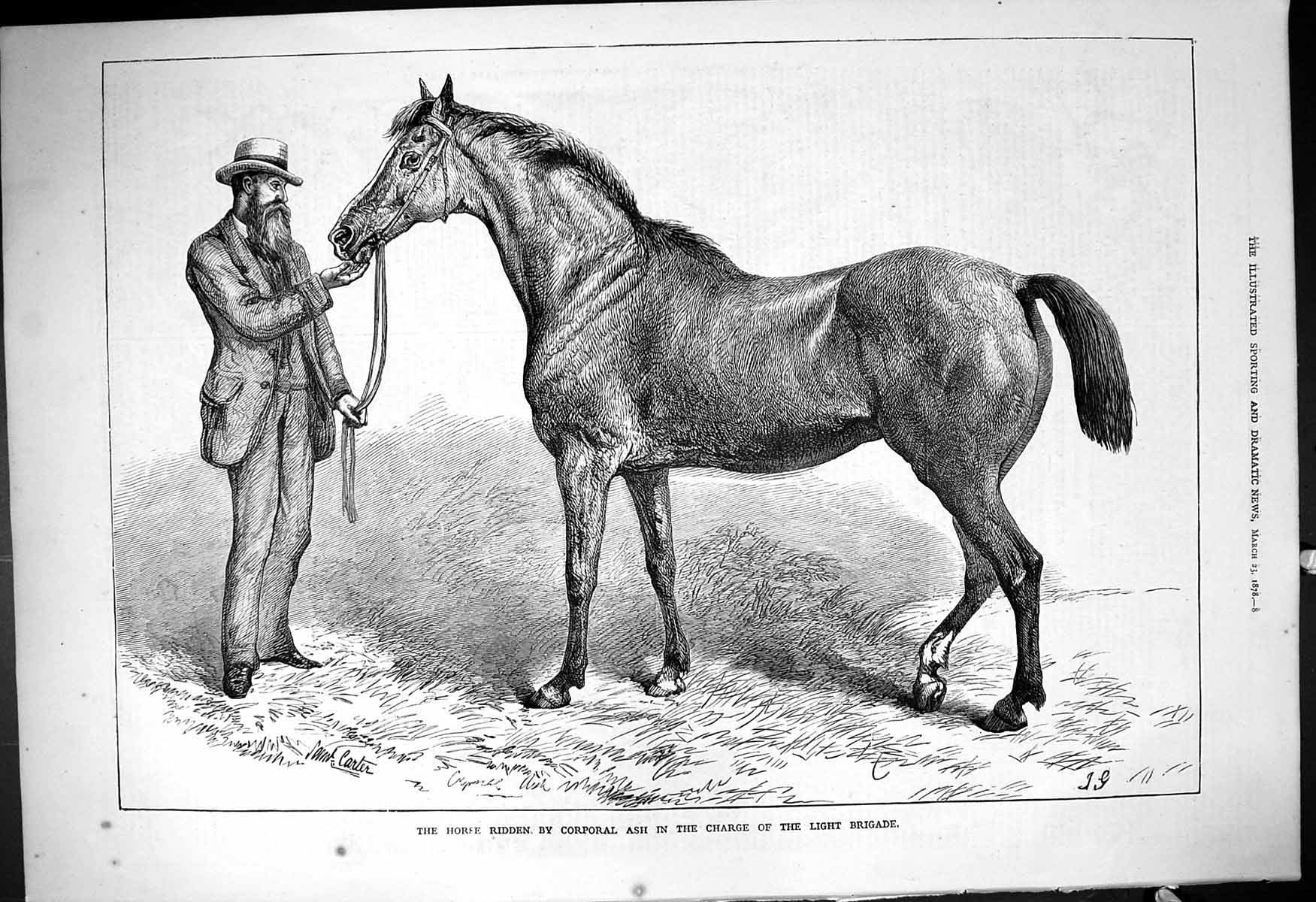 Original Old Antique Print 1878 Horse Ridden Corporal Ash Charge Light Brigade