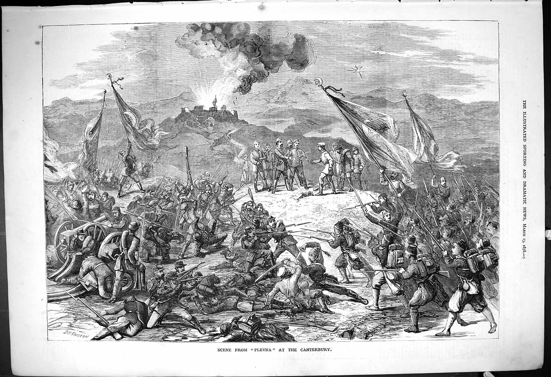 Original Old Antique Print Scene Plevna Battle Canterbury Theatre 1878 19th