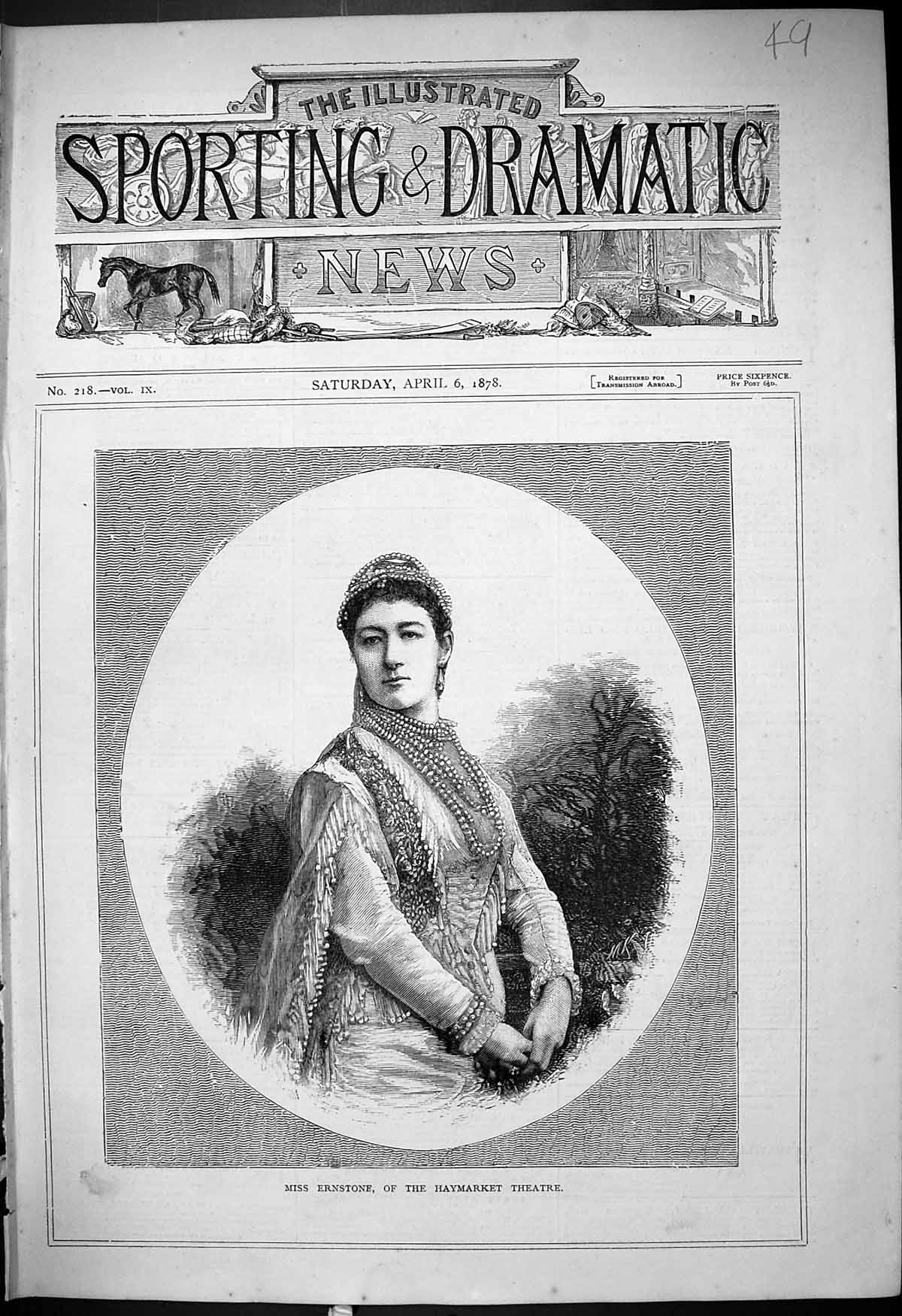 Antique Print 1878 Portrait Miss Ernstone Haymarket Theatre Beautiful Woman