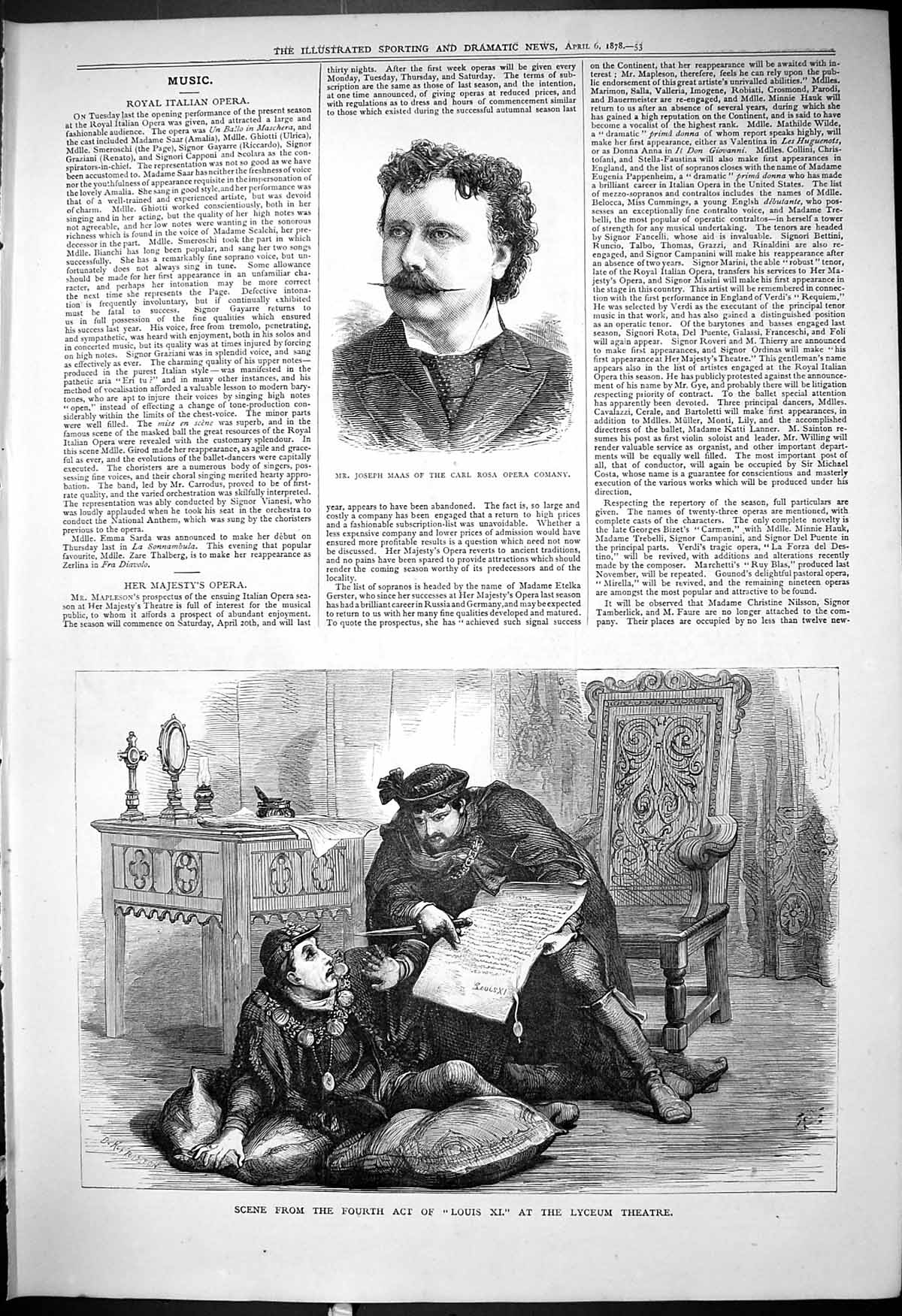 Old Portrait Joseph Maas Carl Rosa Opera 1878 Scene Louis Lyceum Thea Victorian