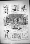 Original Old Antique Print 1878 Woolwich Scrubs Rifle Shooting Sport Men 19th