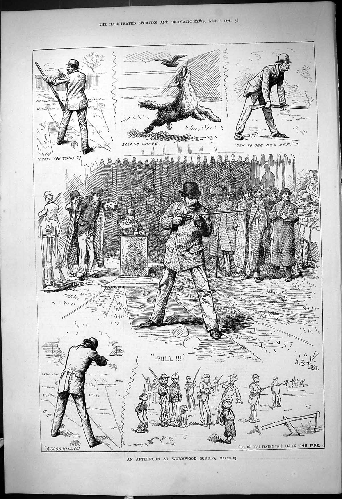 Original Old Antique Print 1878 Woolwich Scrubs Rifle Shooting Sport Men 19th
