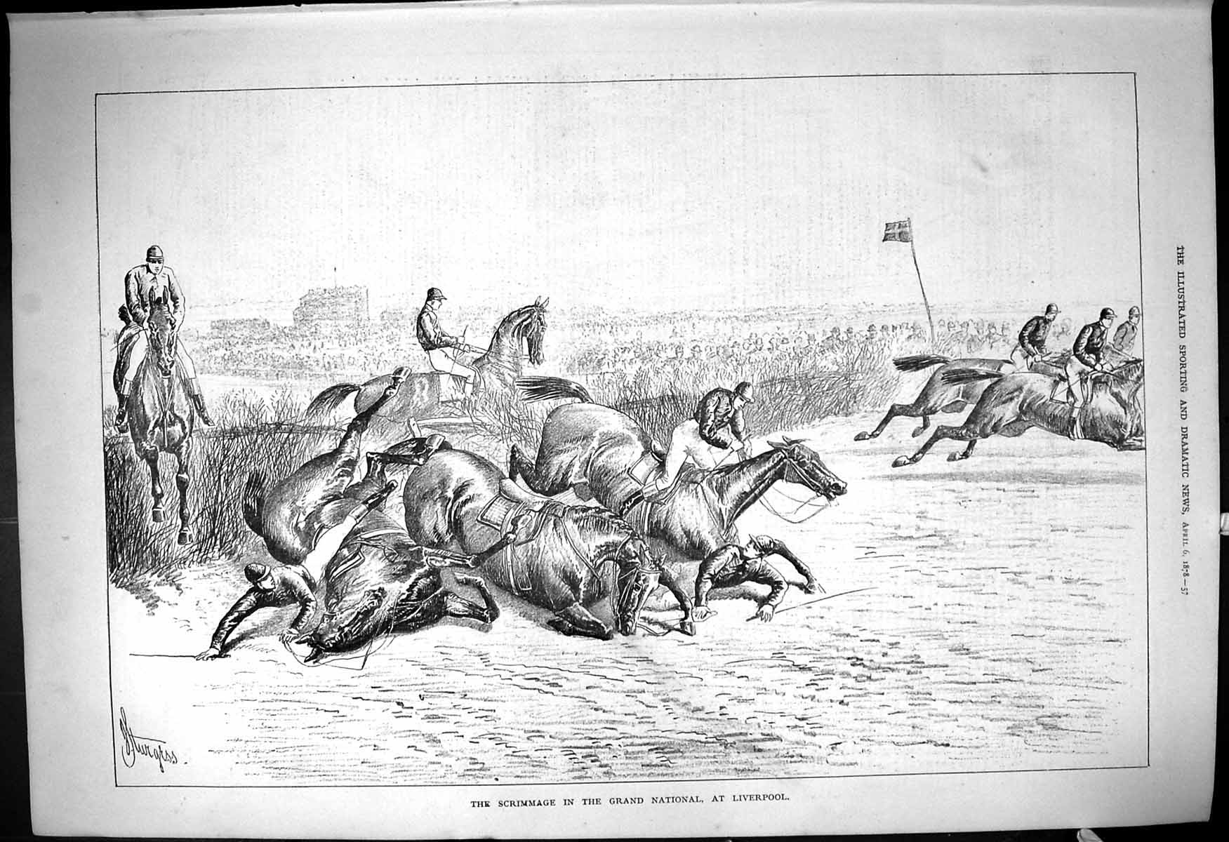 Old 1878 Scrimmage Grand National Liverpool Horse Racing Steeplechase Victorian