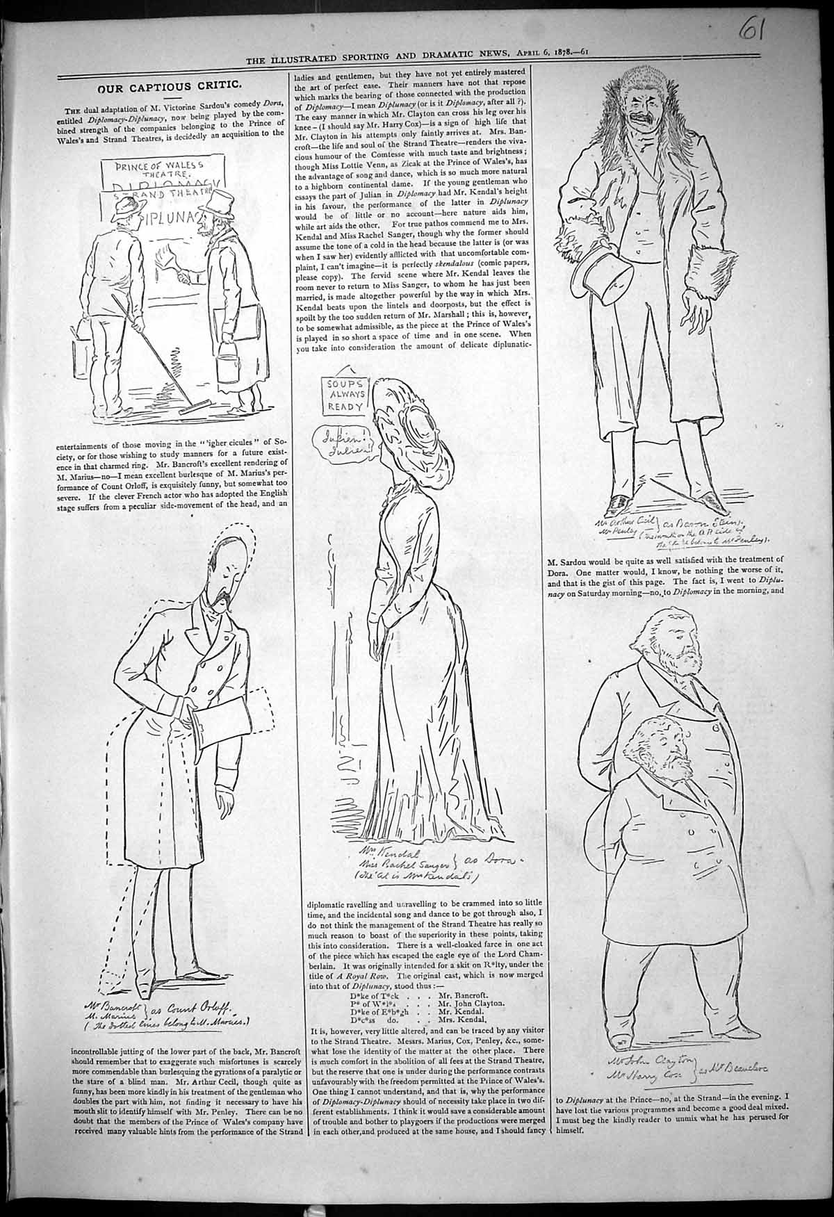 Antique Old Print 1878 Theatre Captious Critic Prince Wales Bancroft Clayton