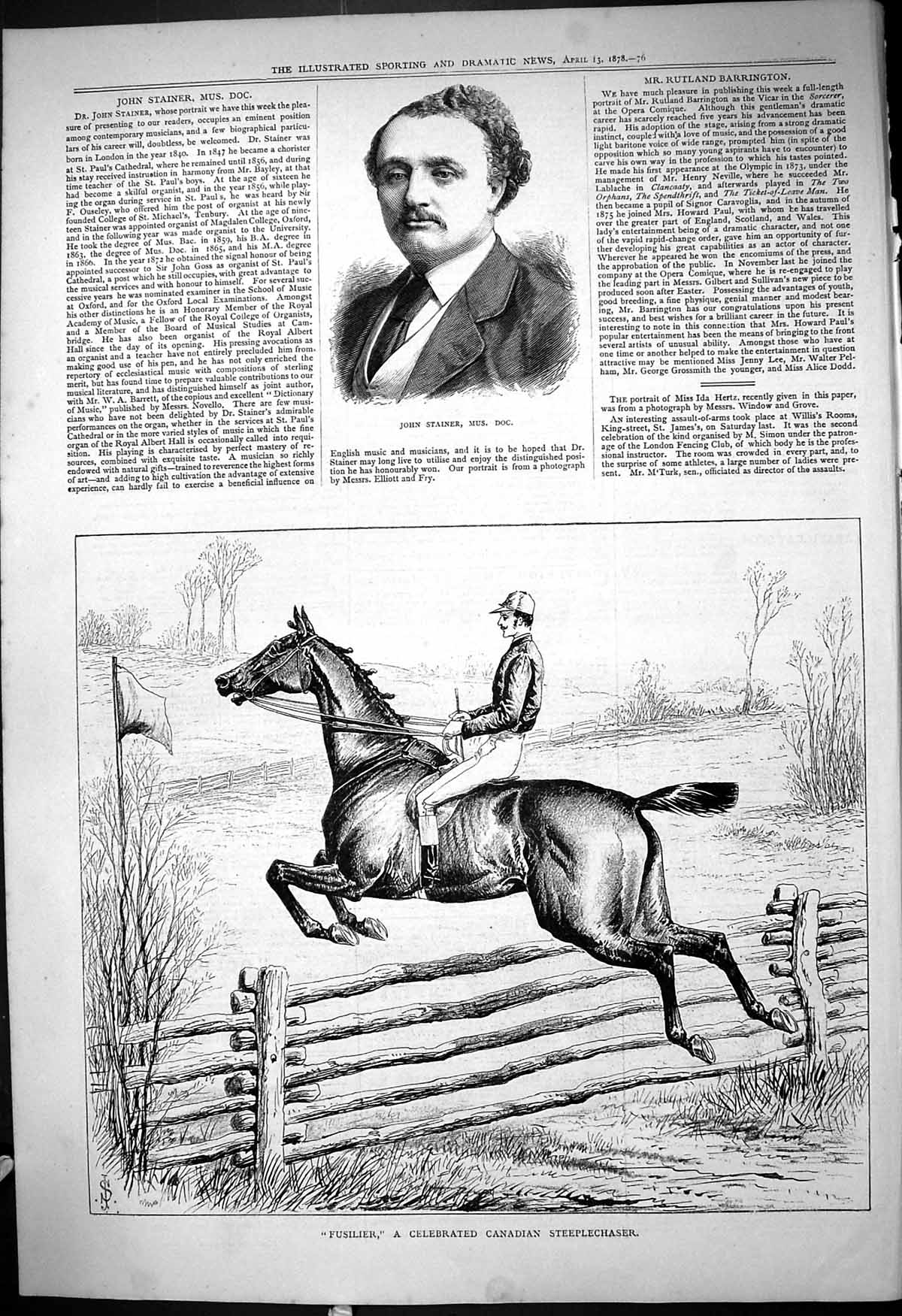 Old Fusilier Canada Steeplechaser Horse 1878 Portrait John Stainer Do Victorian