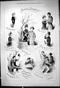 Original Old Antique Print 1878 Boat Race Sketches Spectators Dower Wilson 19th