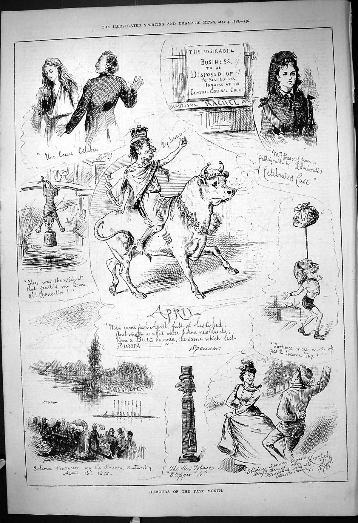 Antique Print 1878 Humours April Central Criminal Court Thames Boats Pearce