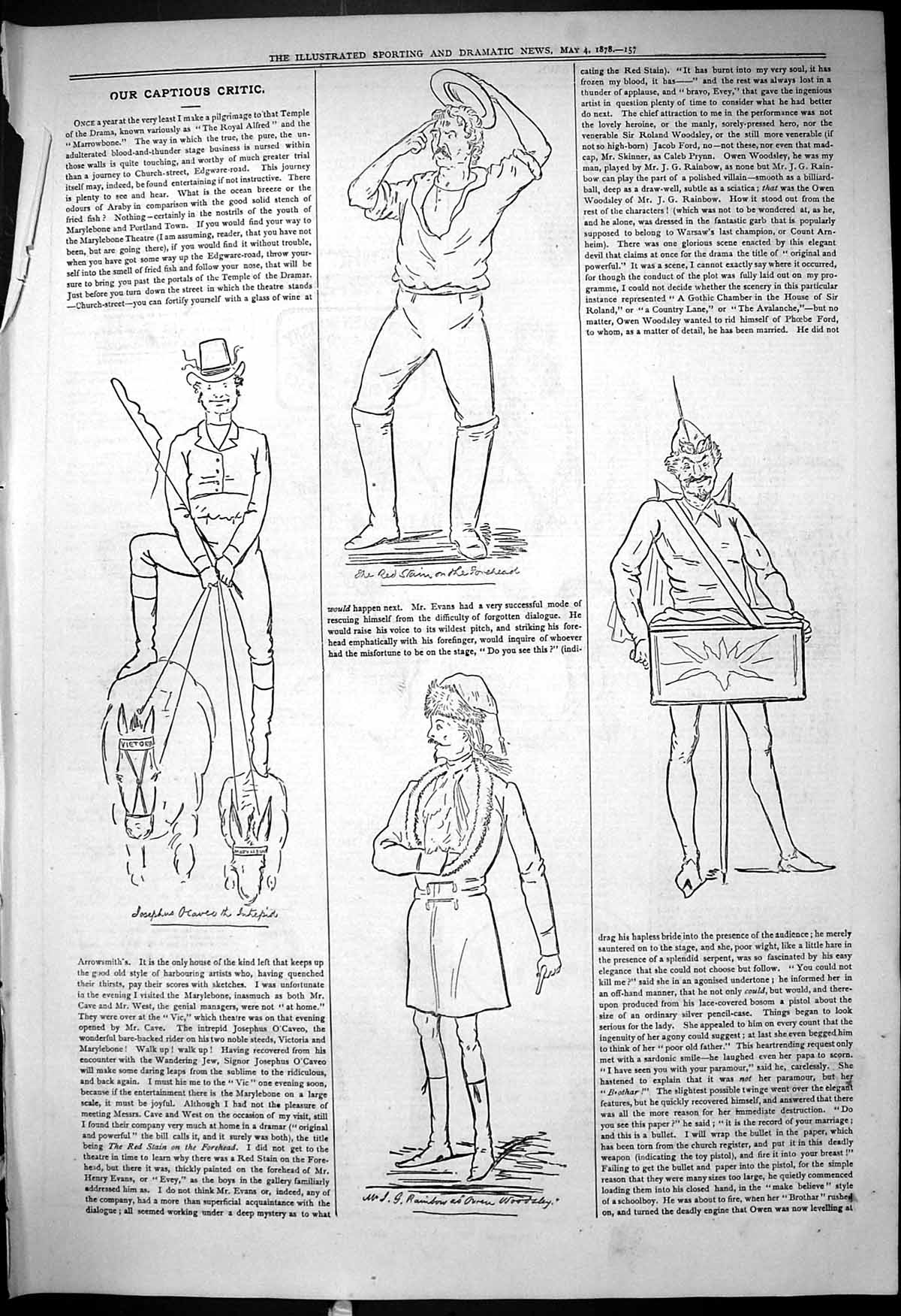 Antique Old Print 1878 Captious Critic Temple Theatre Royal Alfred Rainbow 19th