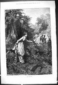 Original Old Antique Print 1878 Surprise Man Lady Romance Countryside Nature