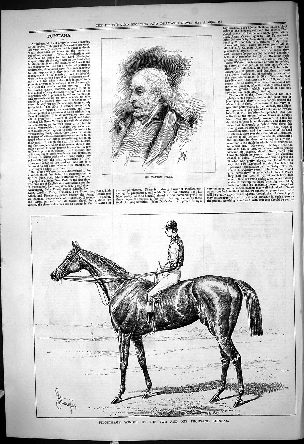 Old Pilgrimage Horse Two Thousand Guineas 1878 Portrait Tatton Sykes Victorian