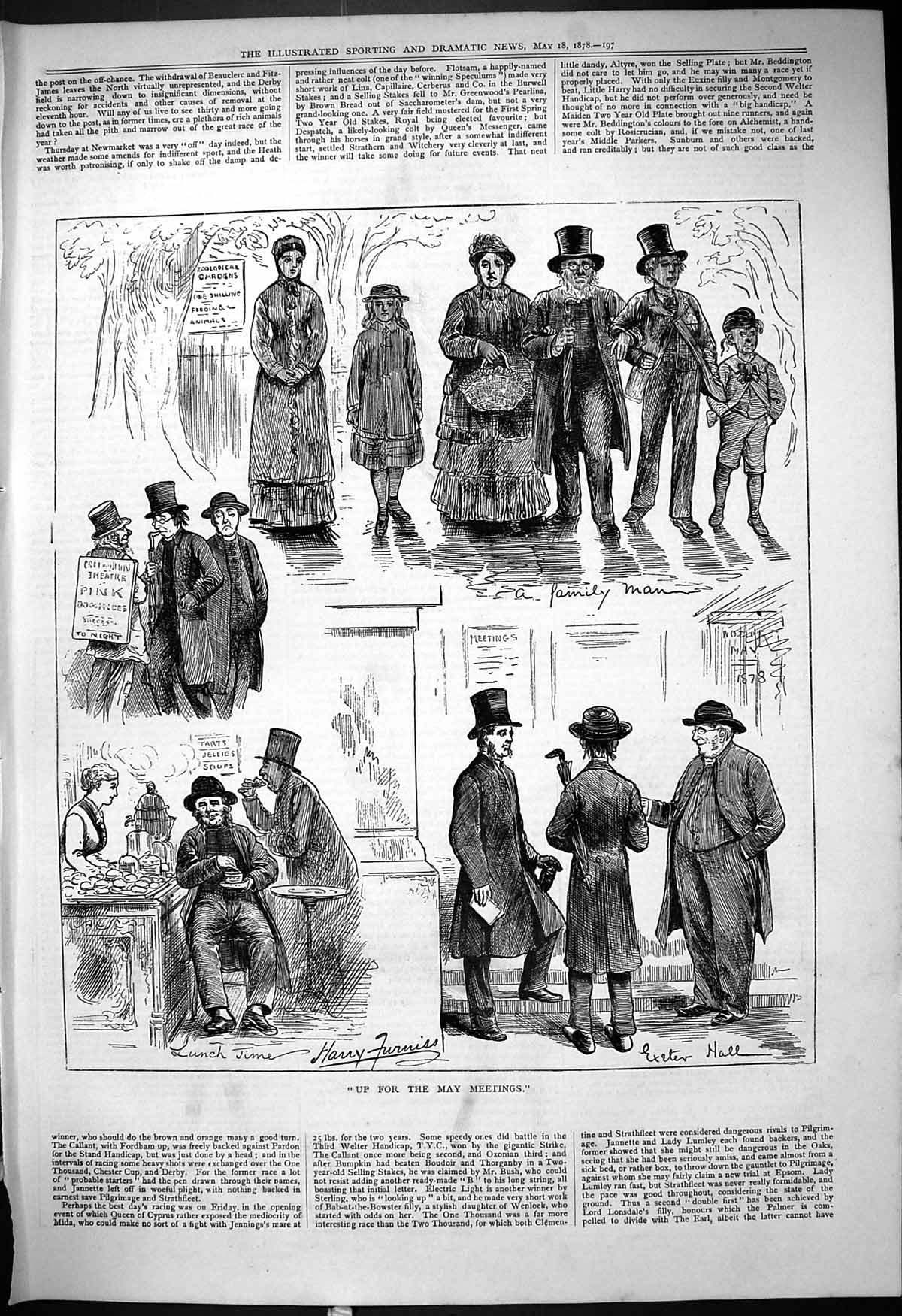 Old Antique Print 1878 May Meetings Theatre Exeter Hall Lunch Time Scene 19th
