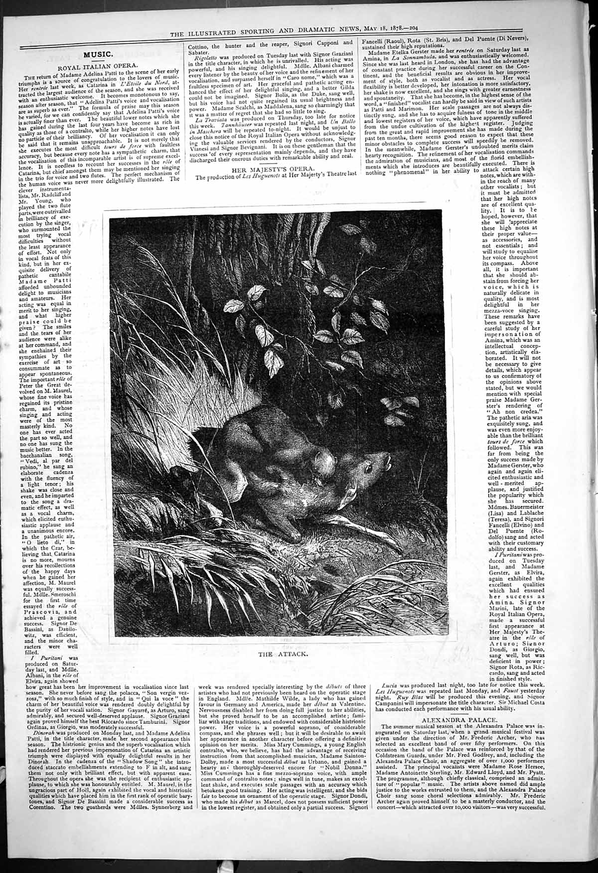 Original Old Antique Print 1878 Attack Nature Animals Fawn Deer Hunting 19th