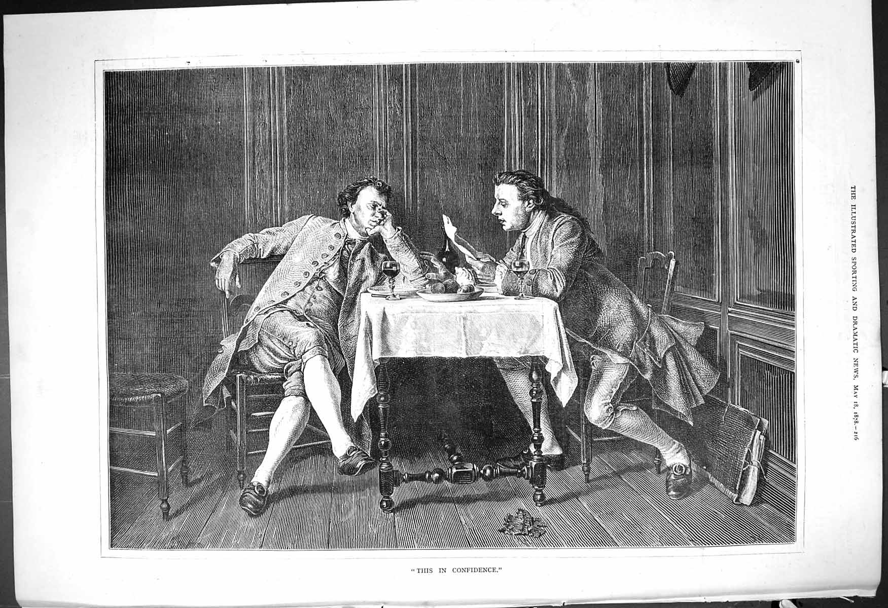 Original Old Antique Print 1878 This In Confidence Men Meeting Dinner Table