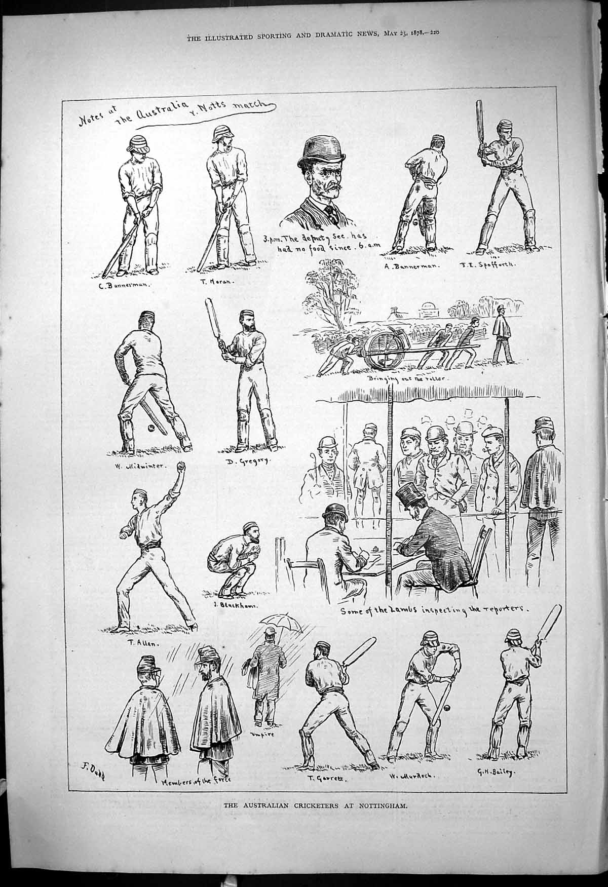 Old 1878 Australian Cricket Nottingham Midwinter Gregory Allan Garret Victorian