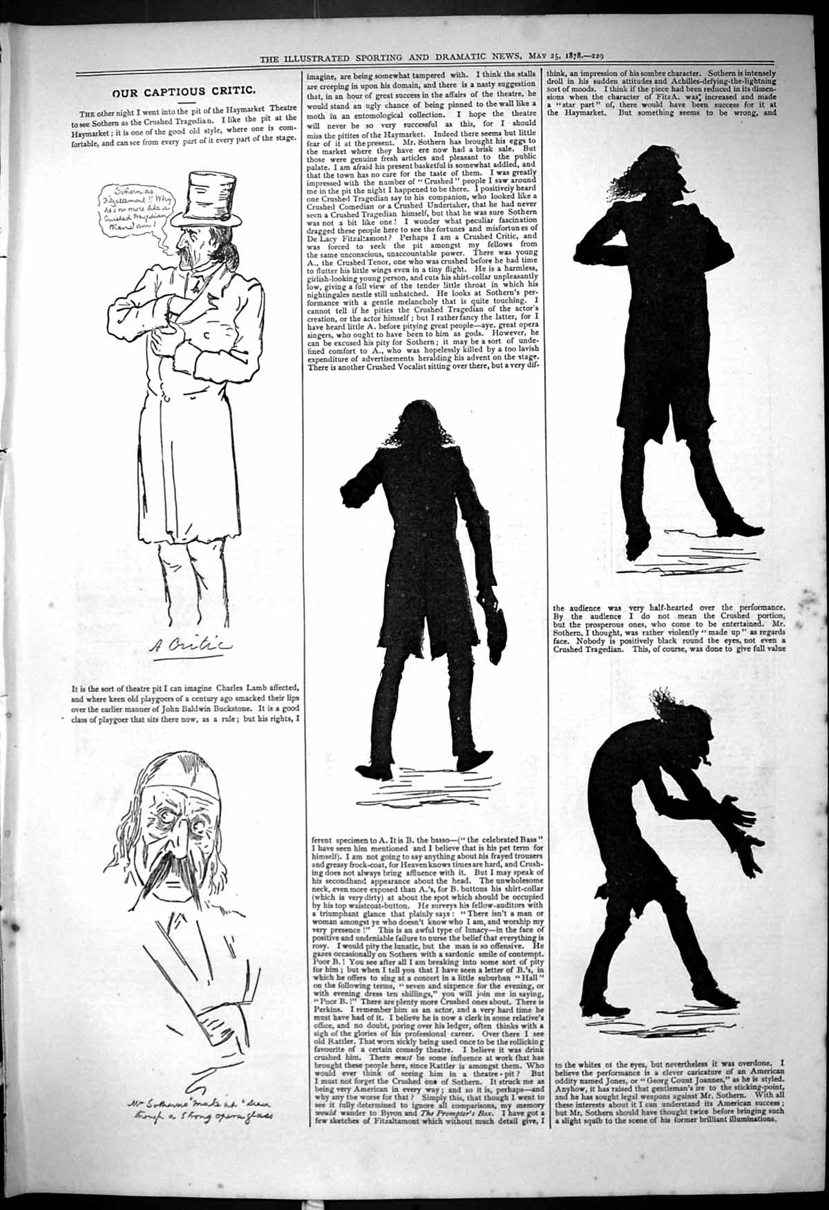 Original Old Antique Print Haymarket Theatre Captious Critic 1878 Silhouettes