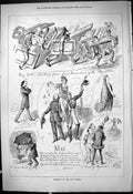 Antique Old Print 1878 Humours Month May Sports Windy Weather Umbrella Art 19th