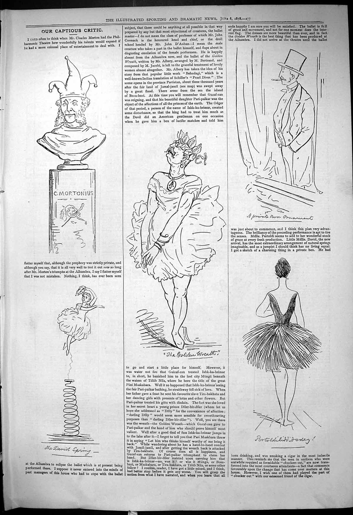Old Print 1878 Theatre Captious Critic Gen Wreath David Spring Mortonius 19th