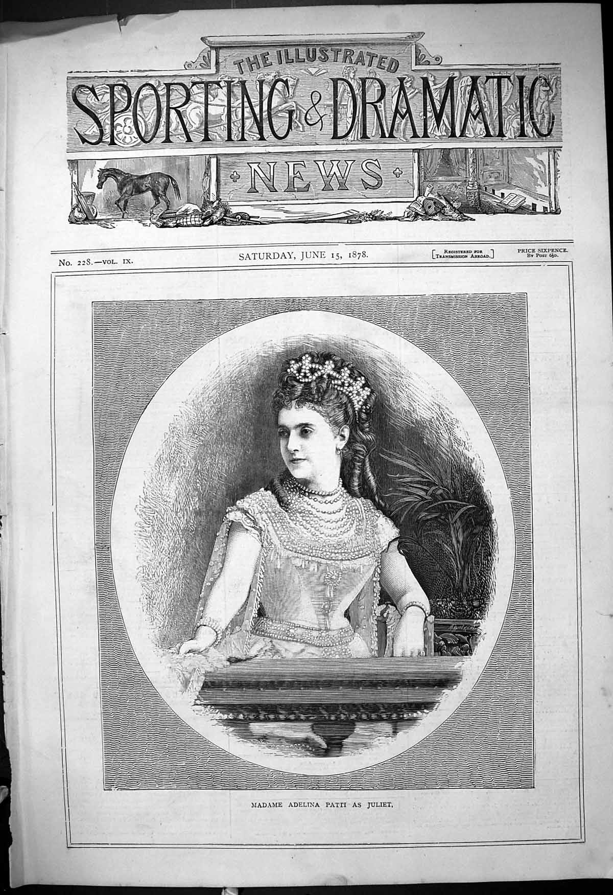 Antique Old Print Portrait Madame Adelina Patti Juliet Theatre Actress 1878