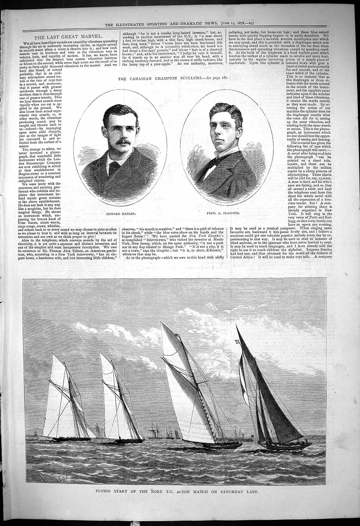 Antique Print 1878 Portrait Edward Hanlon Fred Plaisted Yachts Nore Sailing