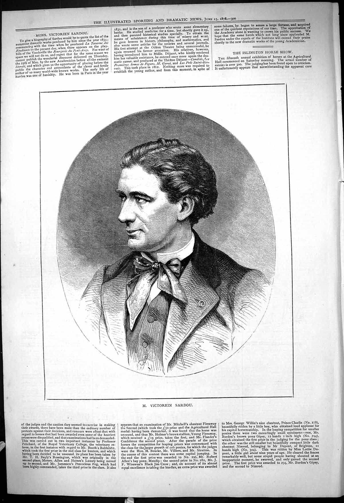 Original Old Antique Print 1878 Portrait Man Victorein Sardou 19th