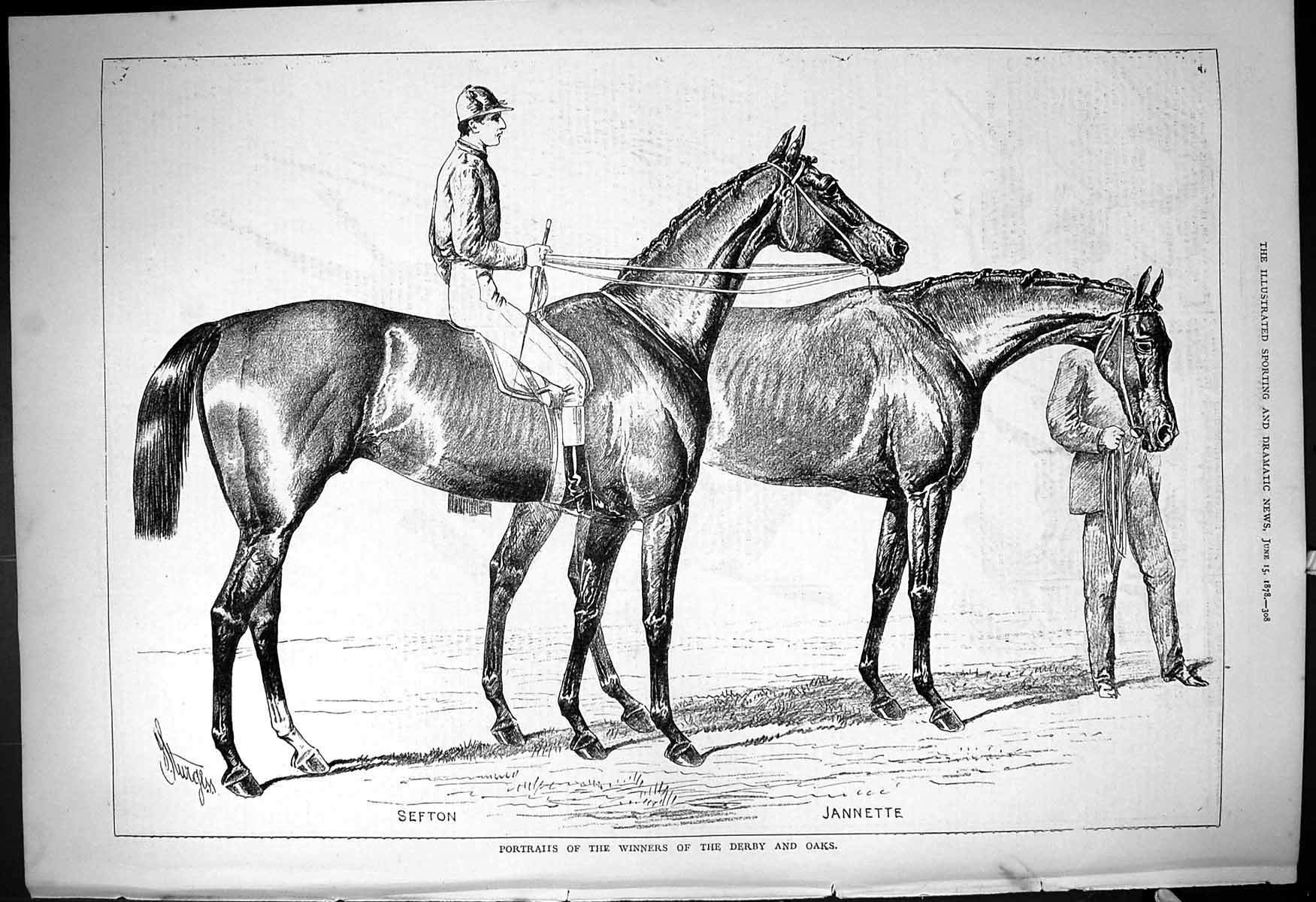 Old Print 1878 Portraits Winners Derby Oaks Horse Racing Jannette Sefton 19th