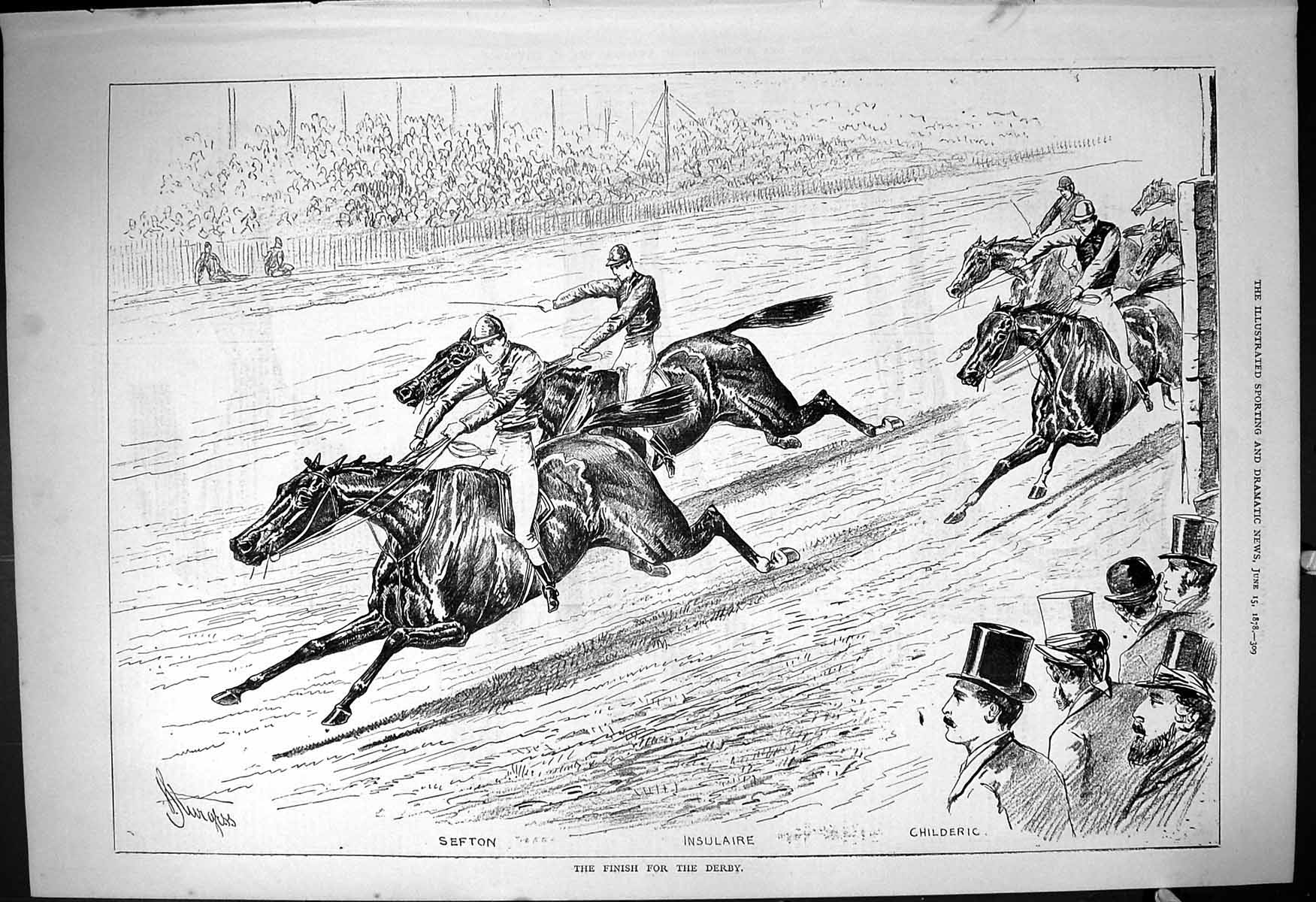 Antique Old Print Derby Horse Racing Sport Sefton Insulaire Childeric 1878 19th