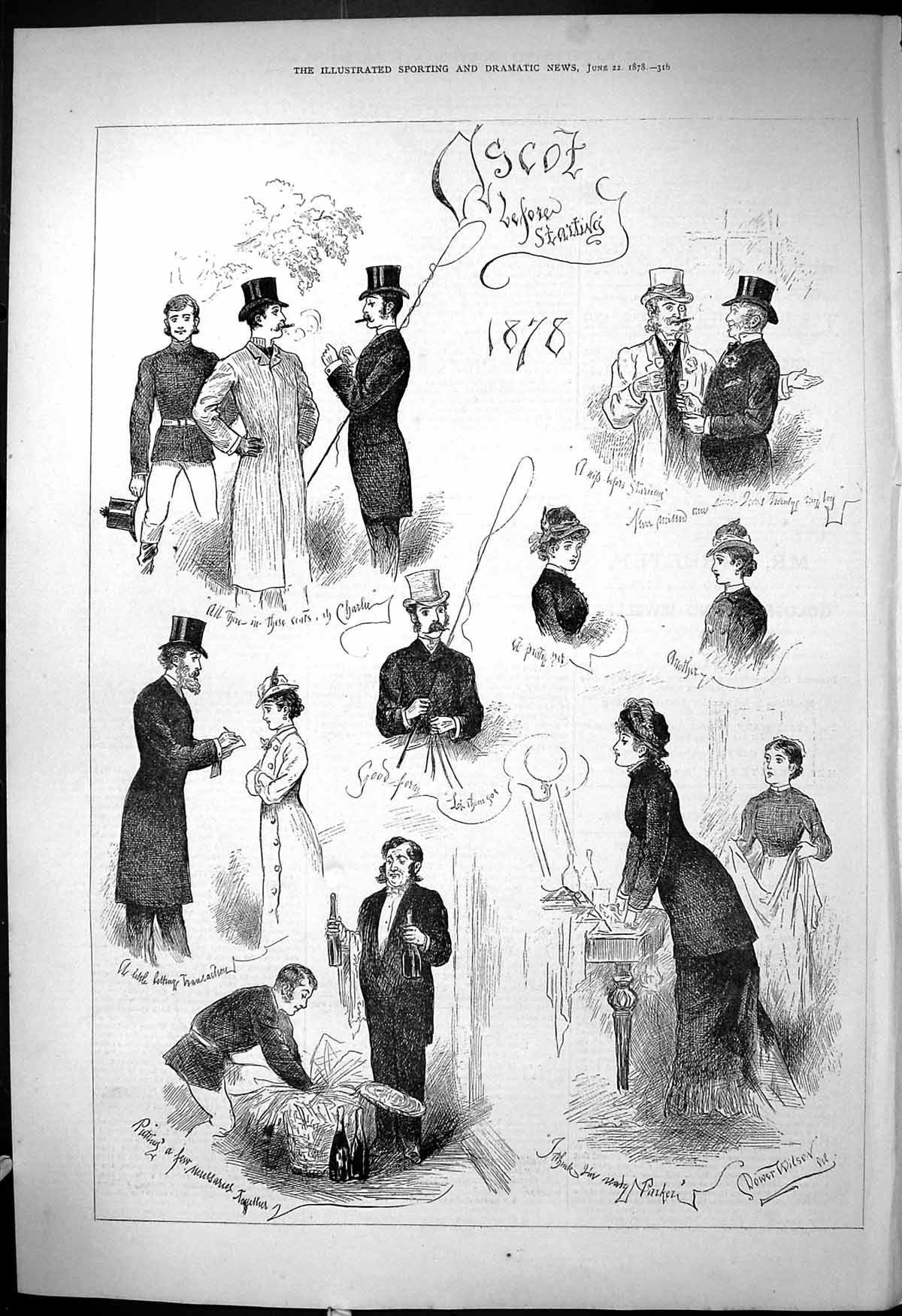 Original Old Antique Print 1878 Ascot Horse Racing Spectators Sport Victorian