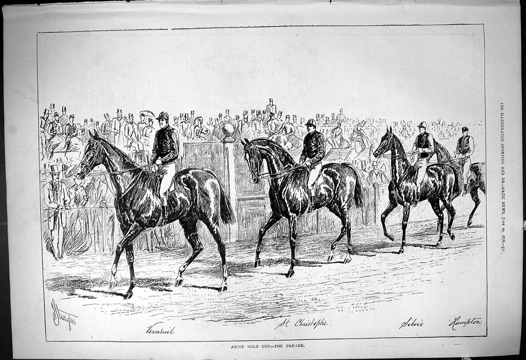 Antique Old Print 1878 Ascot GCup Horse Racing Silvio St. Christophe Hampton