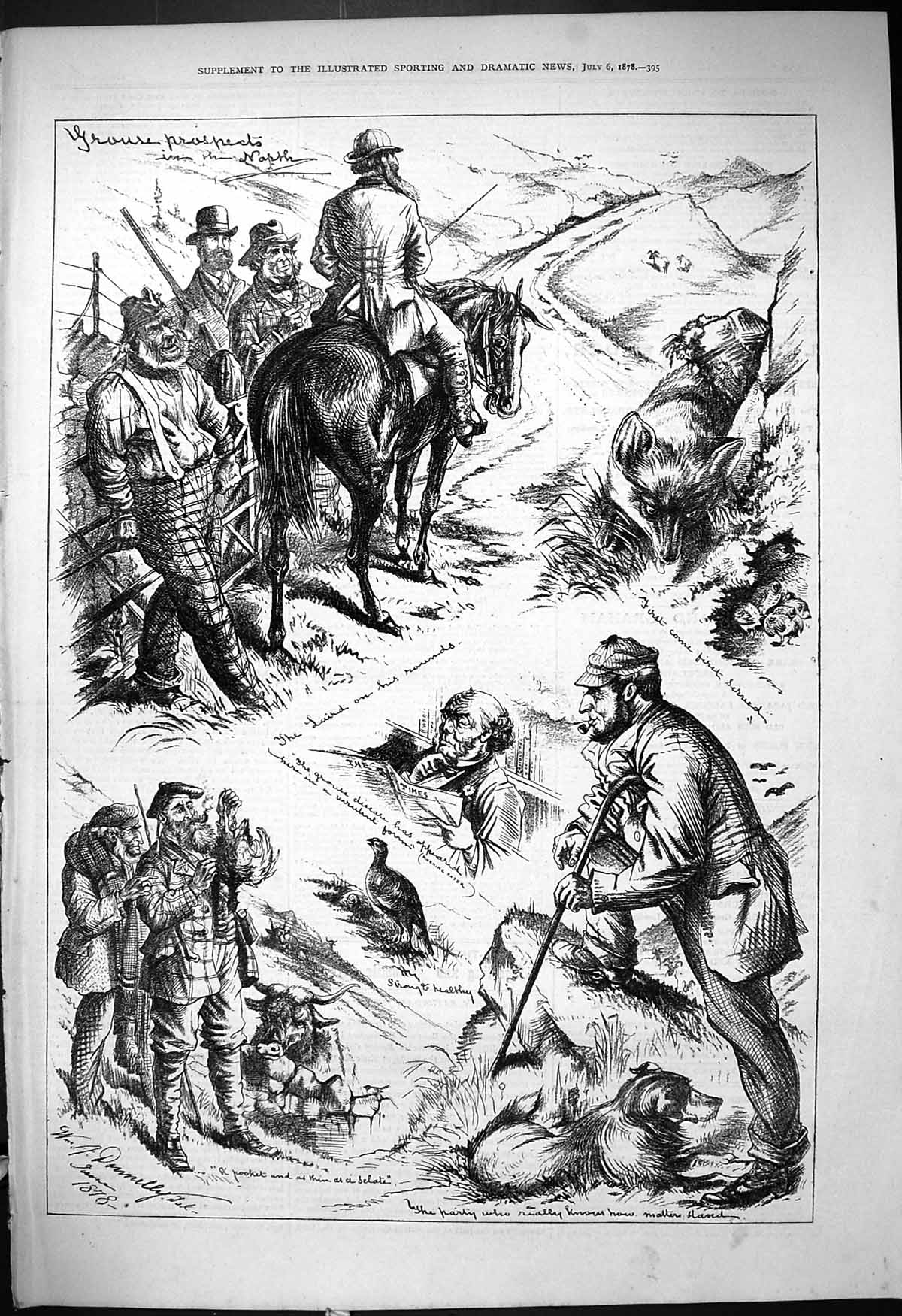 Original Old Antique Print Grouse Hunting Highlands Scotland Sport Animals 1878
